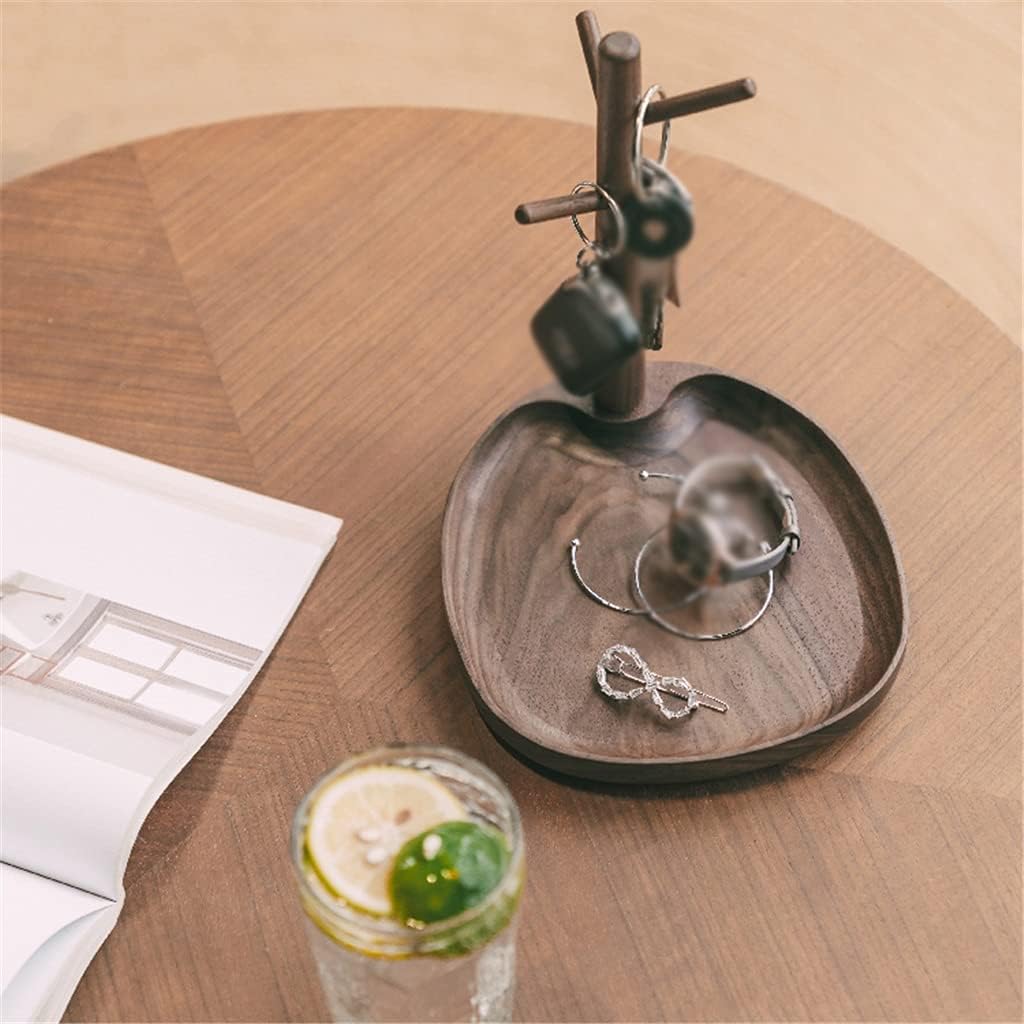 Key Rack Wood Branch Storage Rack Home Desk Organizer Sundries Storage Oval Plate Porch Key Jewelry Hanging Storage Rack (Color : Acacia Size : 17.5 * 19.5 * 19 cm) (Walnut 17.5 * 19.5 * 19 CM)