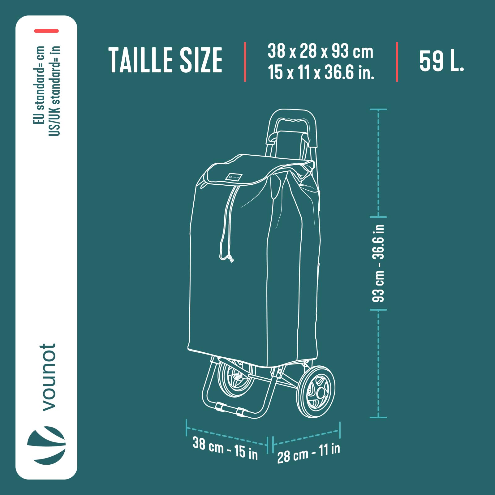 VOUNOT® Carrello Spesa 2 Ruote Pieghevole, 2 in 1 Trolley Spesa con Borsa in Tessuto Oxford dotata di Tasca con Cerniera, per Saliscale, 59L, Blu Navy