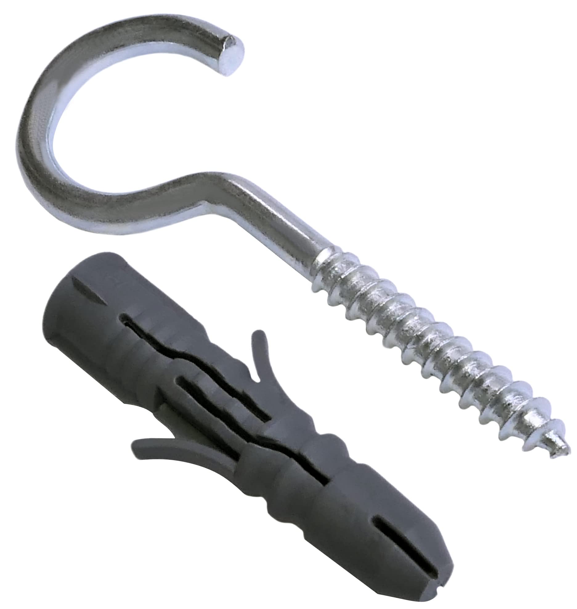 AERZETIX - C57509 – Set of 50 universal dowels Ø8 x 40 mm in plastic + 50 suspension hooks/eye bolts for screws Ø5 x 42 mm in steel – for concrete solid brick block cement masonry