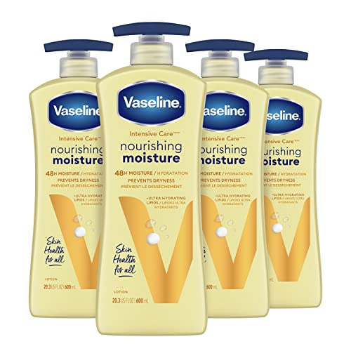 Vaseline Intensive Care Body Lotion Nourishing Moisture 4 Count For Dry Skin, With Ultra-Hydrating Lipids + Pure Oat Extract 20.3 Oz #TOP8
