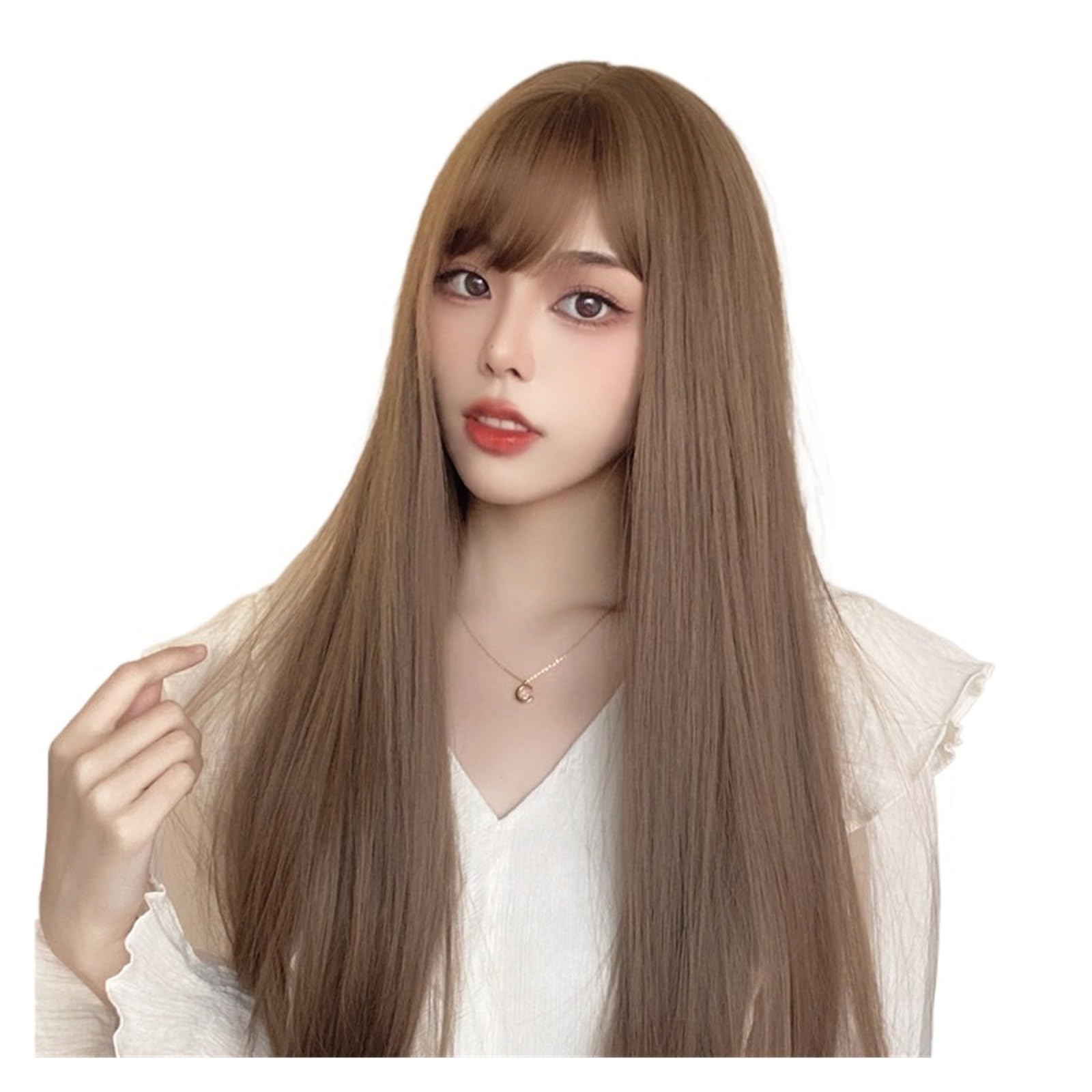 ZTHYSHOZ Women's Wig Natural Fluffy Long Straight Wig With Air Bangs, Daily Full