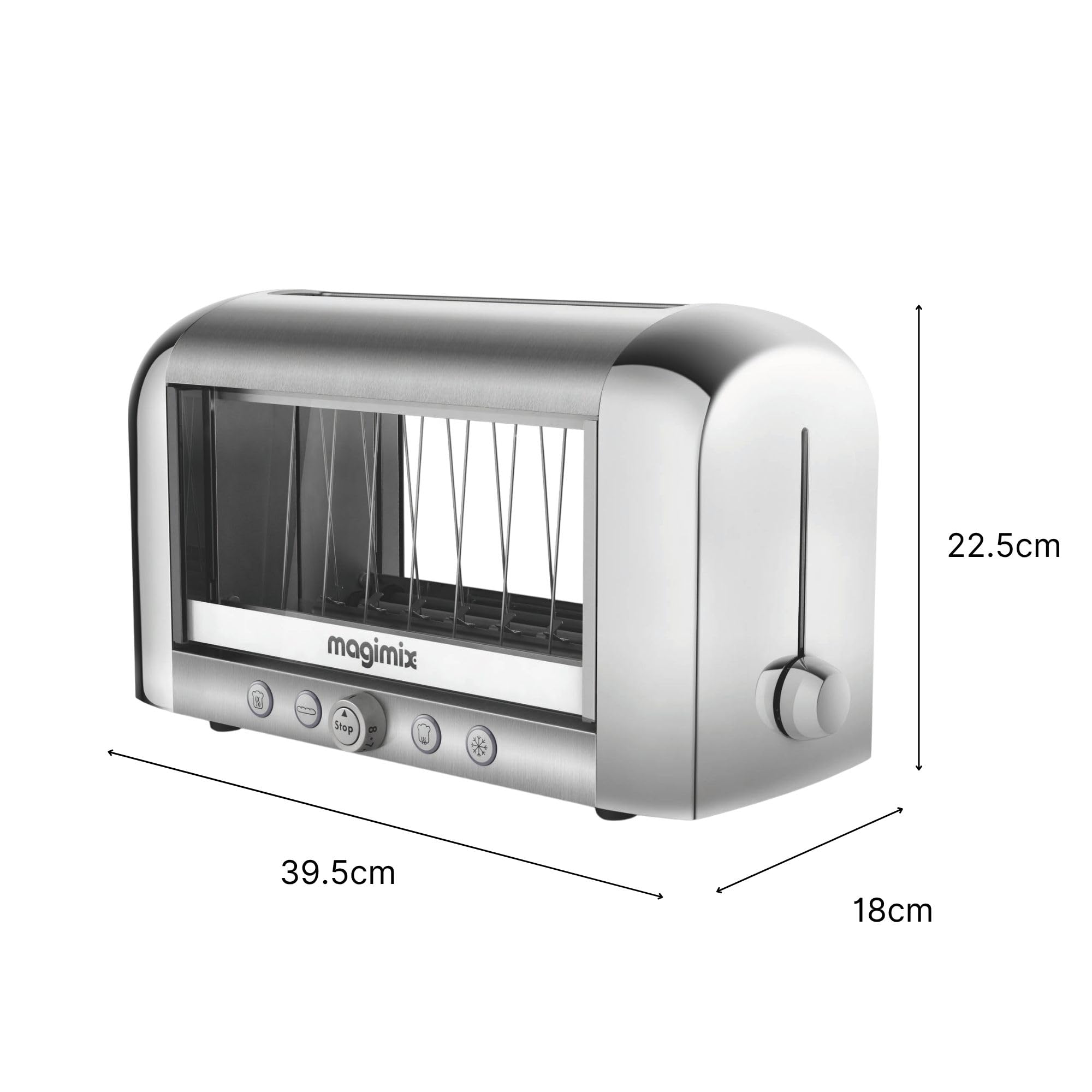 magimix Toaster – Vision - Design-Toaster mit Glasfenster, 2 Scheiben, Auftau- & Aufwärmfunktion, extra breite Schlitze, Krümelschublade, 1450W, Schwarz/Edelstahl