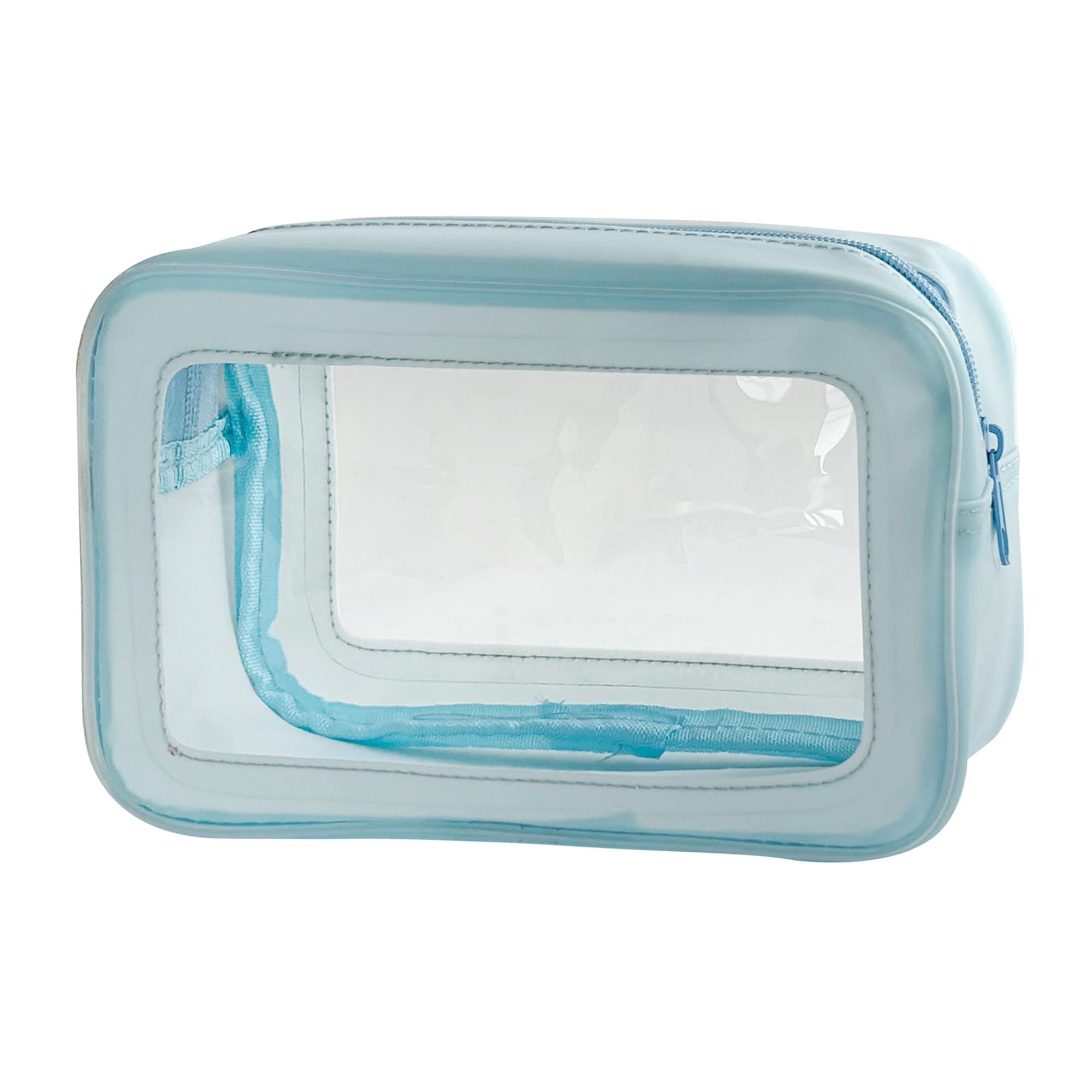 TotePrint Transparente Wasserfeste Kosmetiktasche aus PVC mit Blumenmuster, 21x13.5x7cm Reise-Organizer für Tagespflege Damen & Herren (Blau)