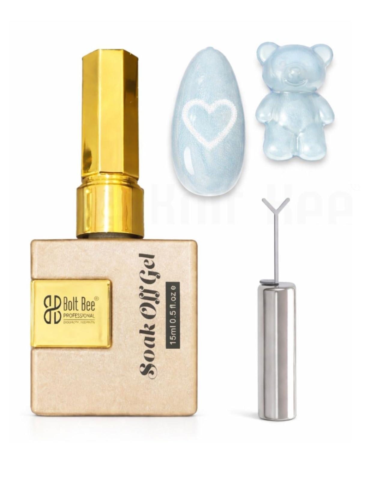 BOLT BEE Silk Cat Eye Gel Polish 15ml with Heart Magnet | Shiny Magnetic Nail Gel for Salon Finish | Long-Lasting Glossy Cat Eye Effect | Easy Application Nail Art Gel (Baby Blue)-image-4