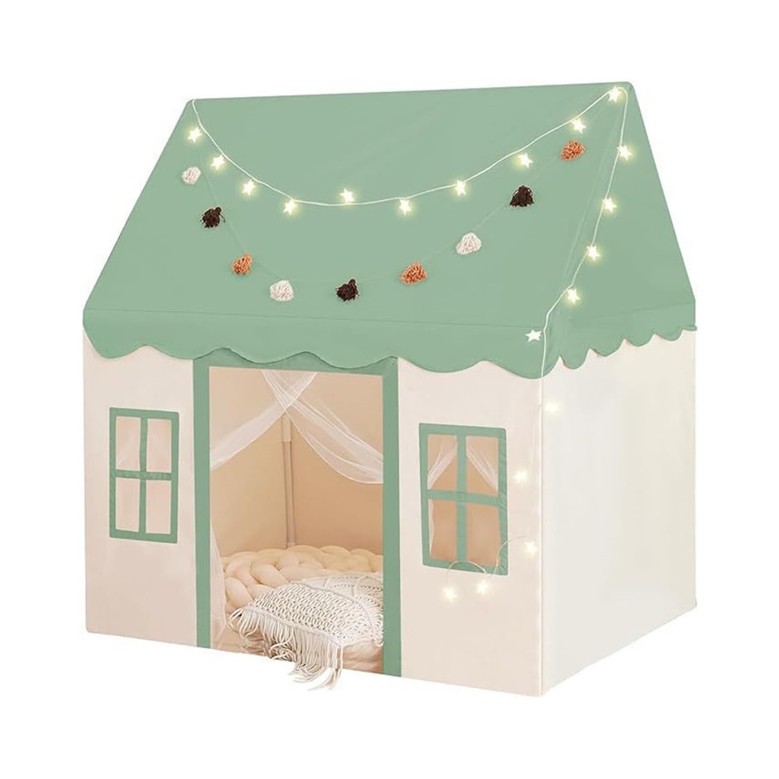 Kinder Spielzelt for drinnen, niedliches Haus-Spielhaus for Jungen und Mädchen, Burg-Spielzeugzelt Geschenk(Grün)