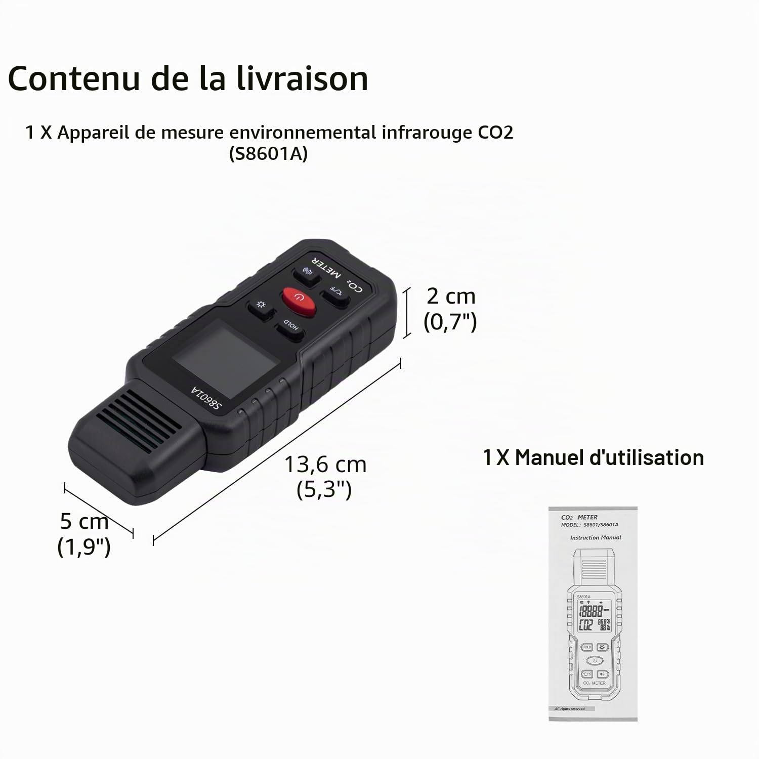 Mcbazel Moniteur de Qualité de l'Air 3 en 1,Détecteur CO2,Mètre de Température et d'Humidité,Mètre Environnemental Infrarouge CO₂ Support Rappel Vocal/Lumière pour Ecoles, Maisons,Bureaux,Lieux Public