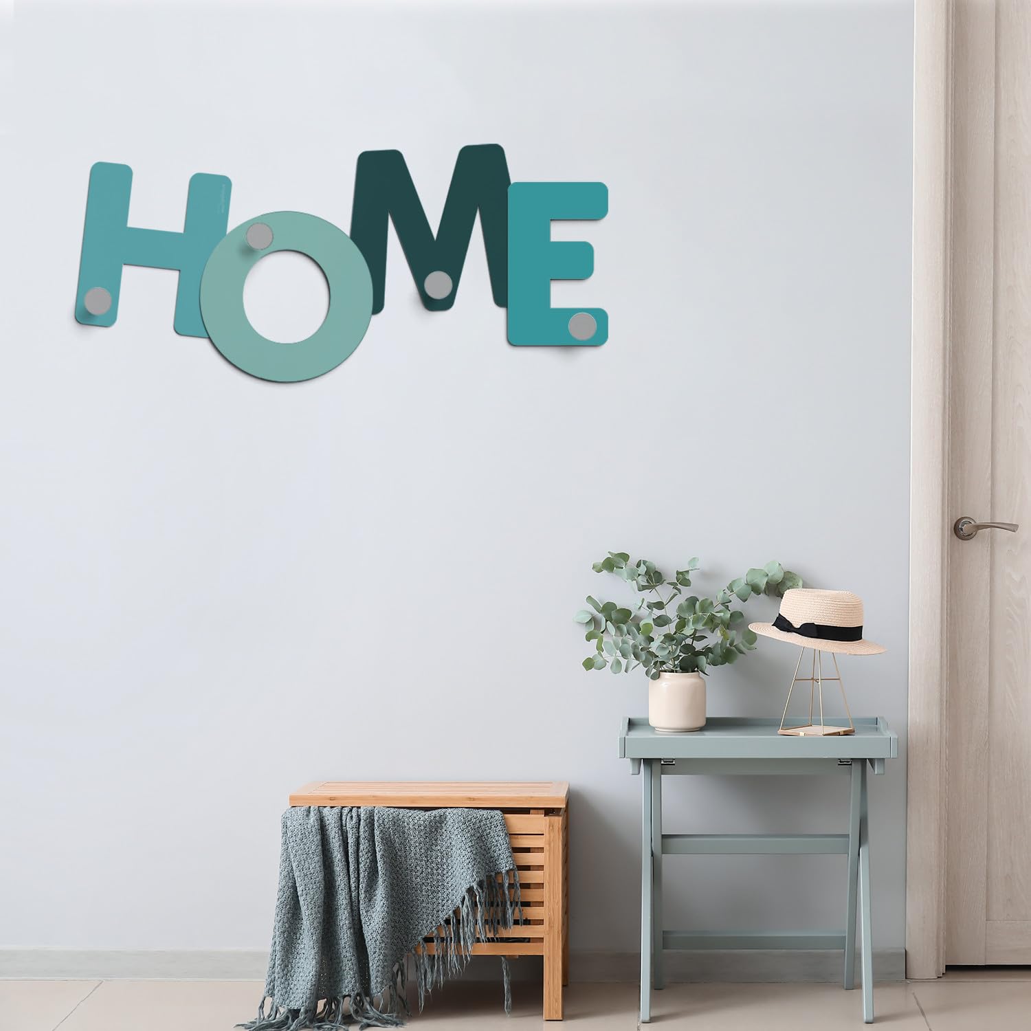 Giallobus - Appendiabiti da parete 4Me - 12 - Home - Legno Mdf + Alluminio - 60L x 25l cm - 07 - M - Attaccapanni da Muro con 4 Ganci in Alluminio e Legno