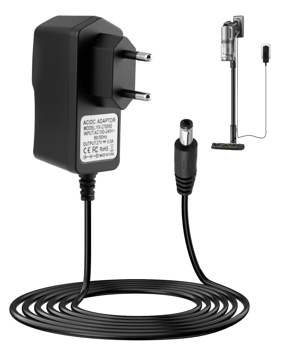 Cargador 27V 0,5A para Aspiradora Row enta RH6921WO, RH6933WO, RH6974WO X-PERT 3.60, RH7221WO, RH7233WO, MS7221, RH6985, BLJ15L27000, Adaptador de Alimentación Row enta
