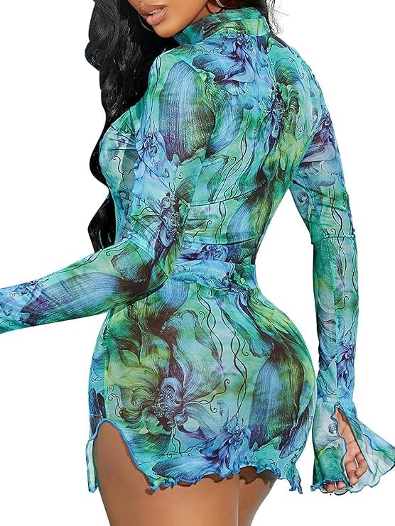 Image of Women's Rave Dress Leopard Cheetah Sheer Mesh Dress for Women