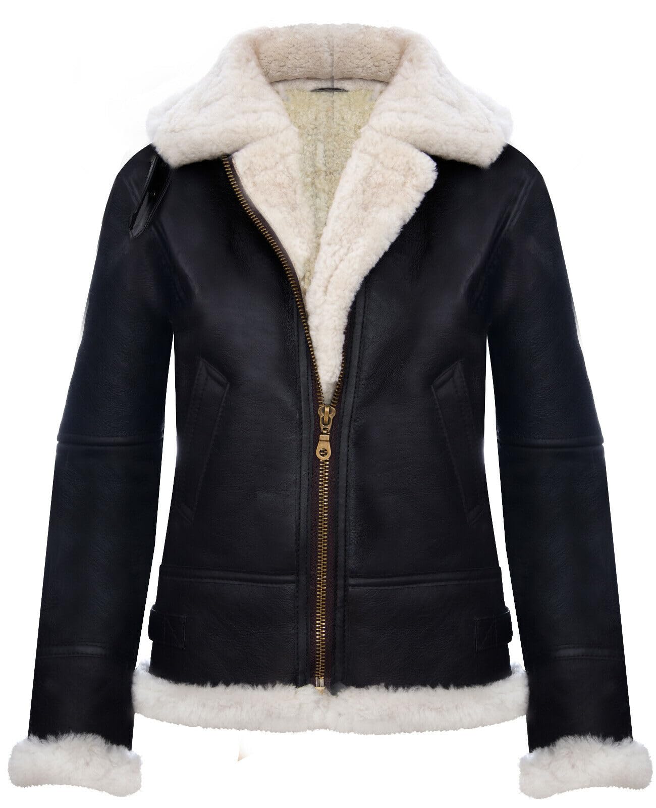 Infinity Leather Women's Brown/Cream Hooded Sheepskin Flying Leather Jacket-Palermo - Uk Xs/8 | Eu 34 | Us 4