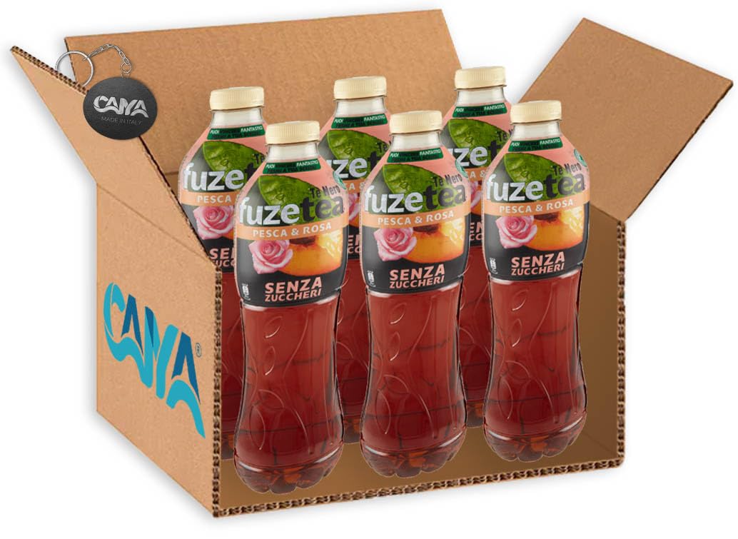 6X Fuzetea Té Nero al Gusto Pesca e Rosa Senza Zuccheri 1,25L - Drink Summer 2023 [CAIYA® BOX da 6 Confezioni]