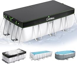 UIRWAY 12x18 FT Rectangular Pool Cover with Reflective Strips, Swimming Pool Cover for Above Ground Pool, Solar Cover Including Rope Tie and Luminous Ground Nails for Rectangular or Oval Pools