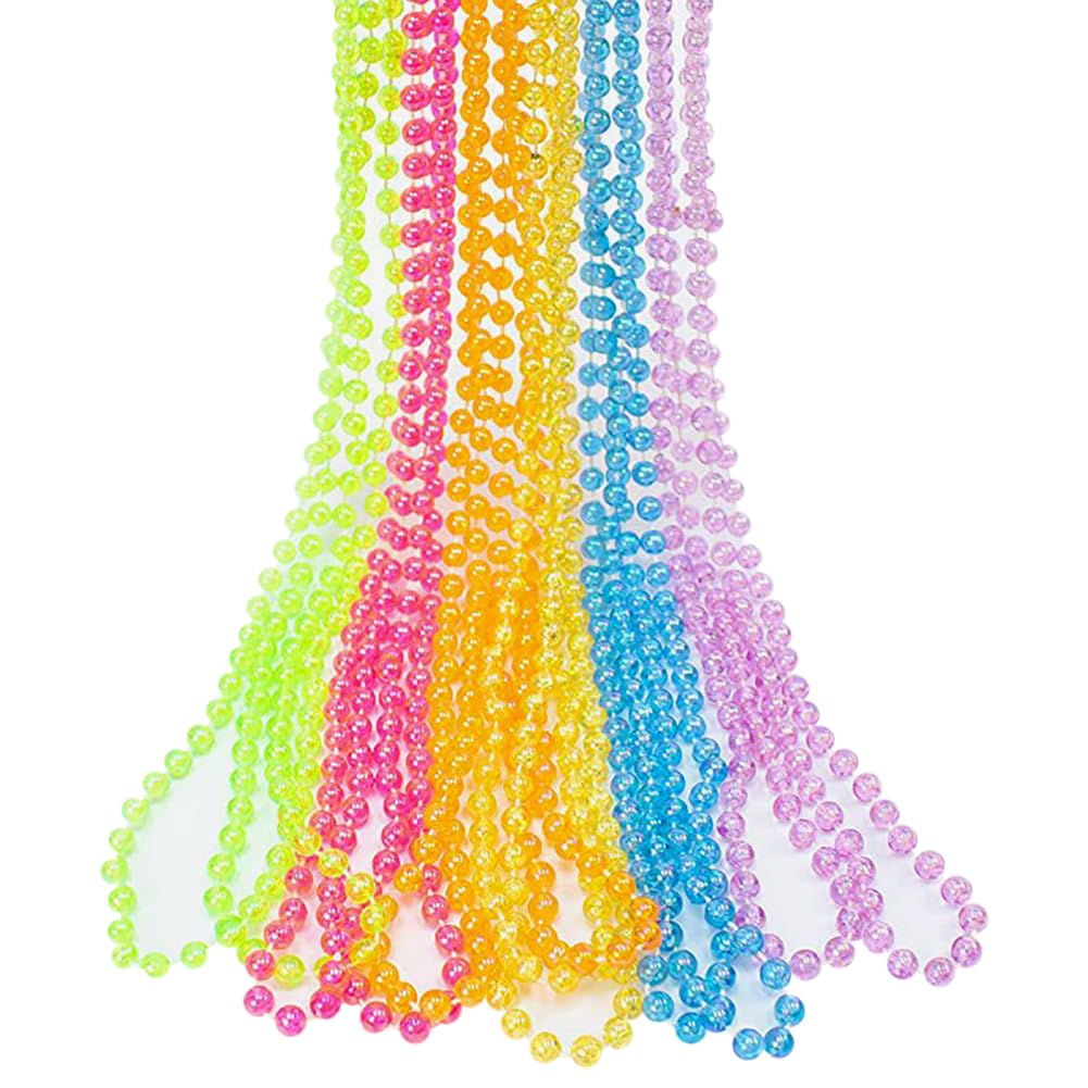 FSSTUD 12 Pcs 80cm Mardi Gras Beads Necklaces Multi Color Plastic Bead Necklaces Glitter Beaded Necklaces Colorful Party Round Bead Necklaces Neon Colors Bead Necklaces for Christmas