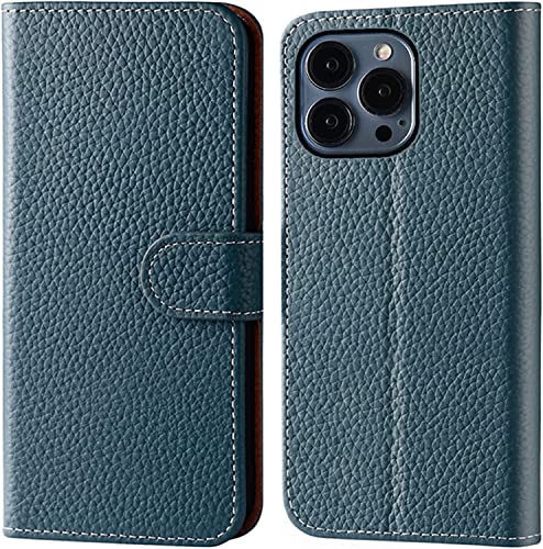 Étui portefeuille iPhone 14 Pro rabat cuir véritable étui magnétique vert 6.1