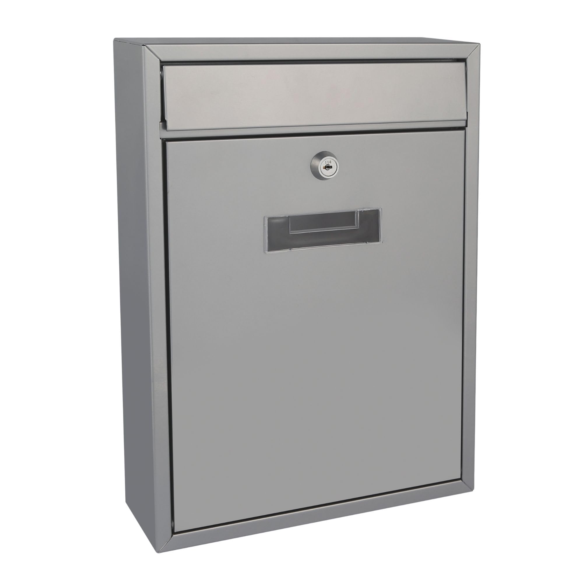 Perel Boite aux Lettres Murale Ibiza pour Exterieur Gris Argente avec Plaque et Serrure, modele Compact en Metal