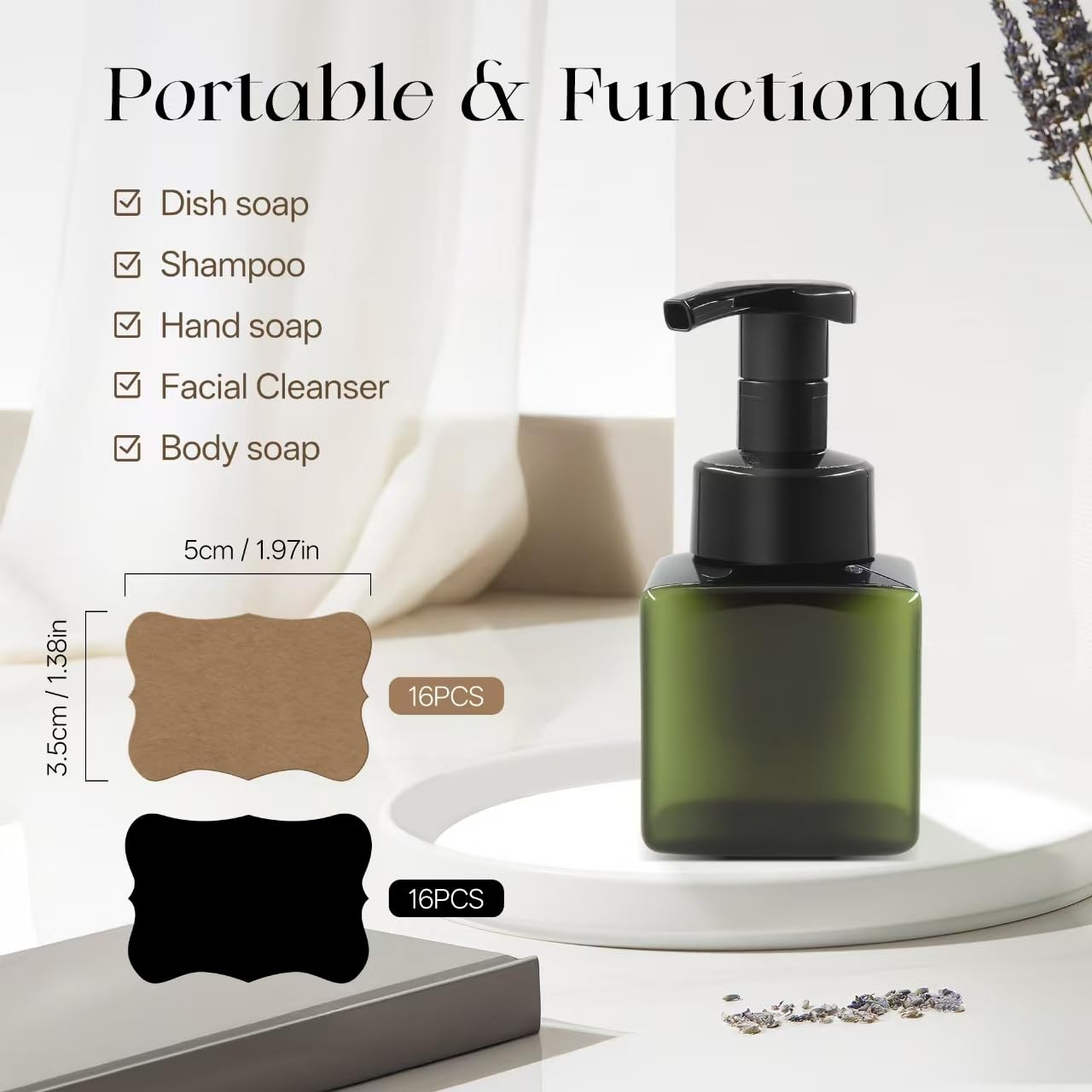 Schaumseifenspender-Set aus Kunststoff, nachfüllbarer Schaumseifenspender mit Kunststoffpumpe, leere Handseifenpumpflaschen für Flüssigseife, Shampoo, Badezimmer, Hotel (grün), 30 Stück (240 ml)