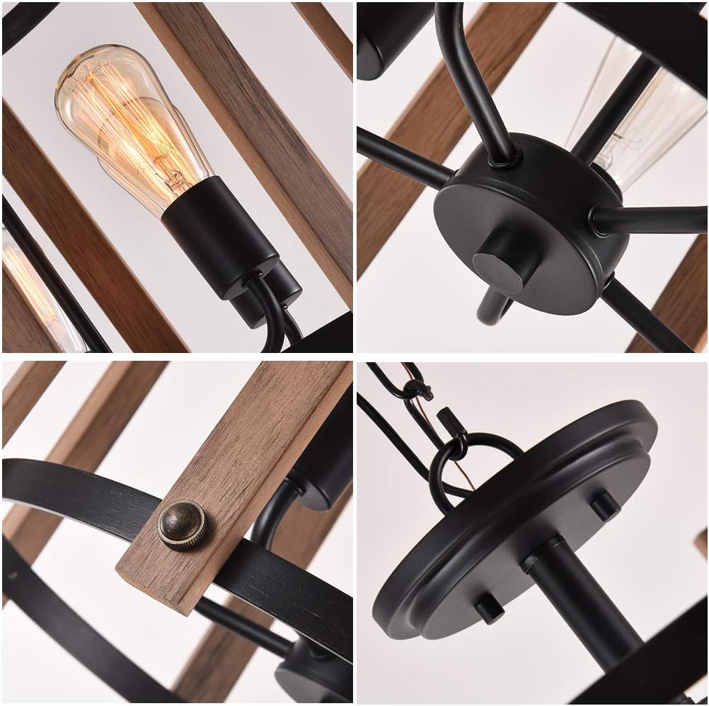 Prоduсt Dеаl Sunlighting Farmhouse Chandelier, Vintage Pendant Hanging Light for Bedroom, Kitchen, Foyer, Dining & Living Room and Entryway, Black Painted Finish & Faux-Wood Buу 1 gеt 1 Sunlighting Farmhouse Chandelier, Vintage Pendant Hanging Light for Bedroom, Kitchen, Foyer, Dining & Living Room and Entryway, Black Painted Finish & Faux-Wood