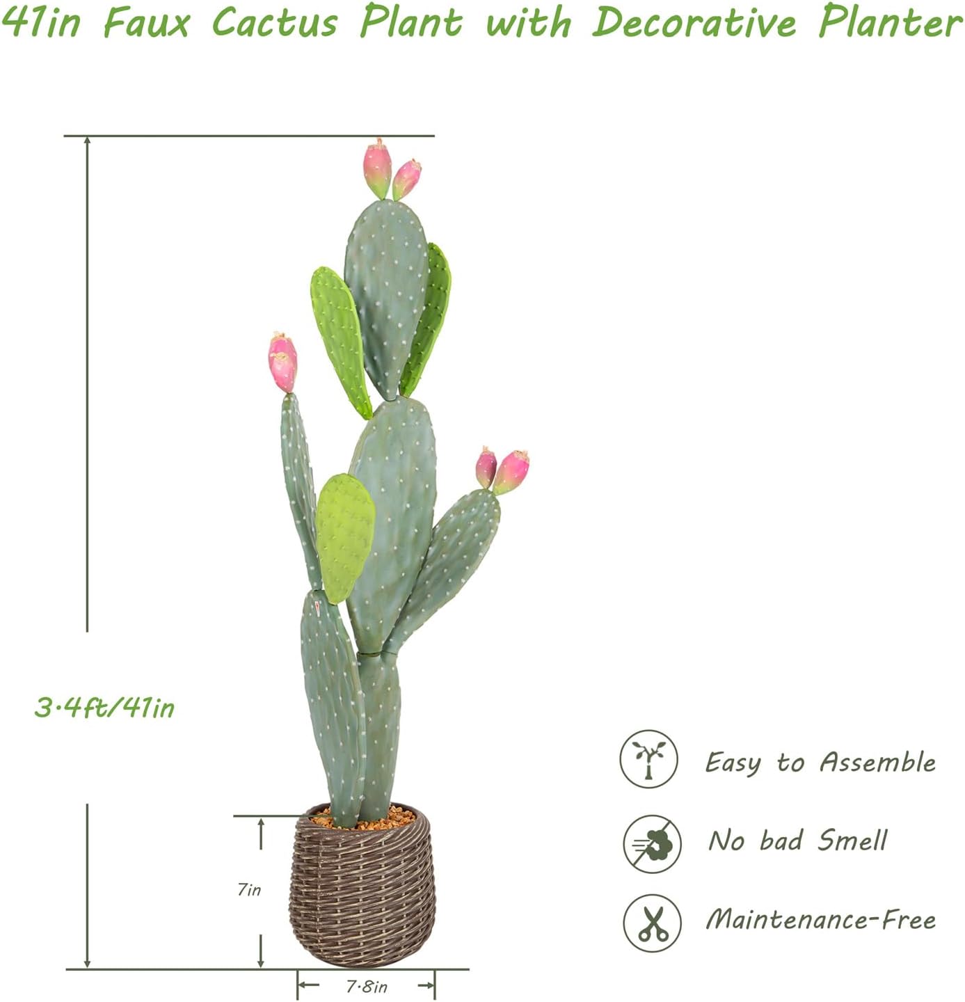 Nafresh UV-Resistant Tall Faux Cactus in Brown Woven Planter,41" Fake Plant with Realistic Pads & Vibrant Fruits,Artificial Cactus Indoor Outdoor for Home Office Living Room Bedroom Foyer Porch Decor - Image 5