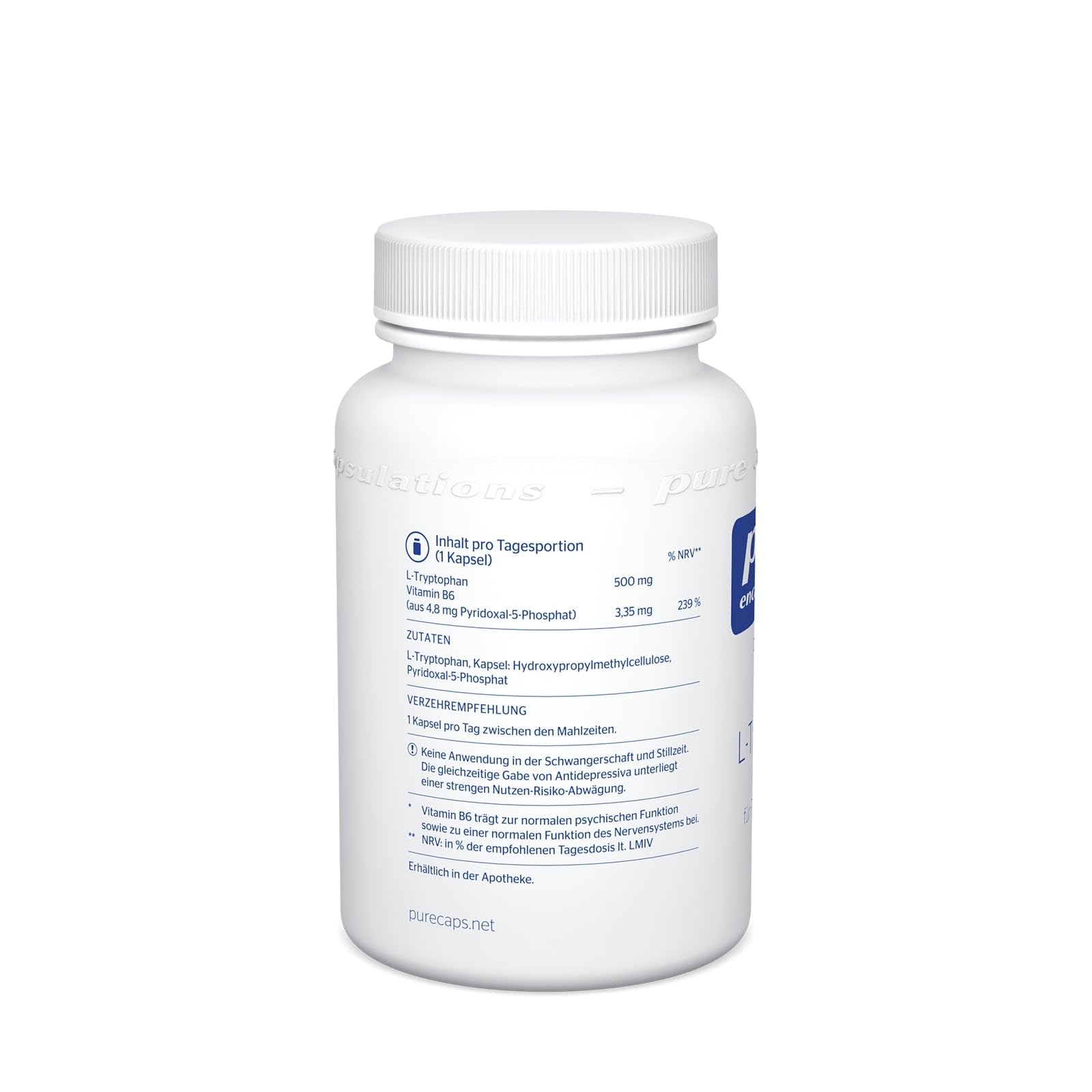 Pure Encapsulations - L-Tryptophan - Aminosäuren - Mit Vitamin B6 Für Normale Funktion von Psyche und Nerven - 60 Kapseln