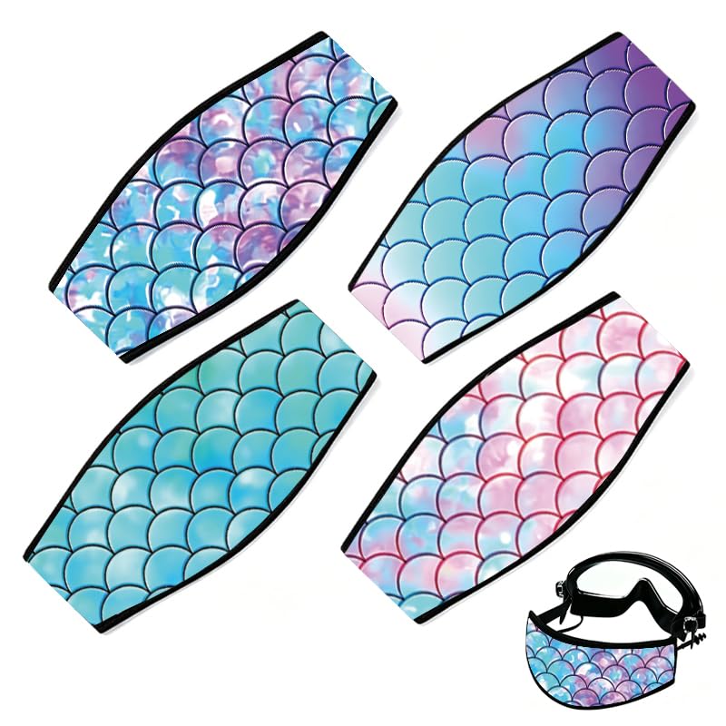 INFUNLY 4PCS Fish Scales Scuba Mask Strap Cover Mermaid Scales Dive Mask Strap Neoprene Masks Slap Straps Waterproof Diving Headband for Men Women Snorkeling Diving Swimming Water Sports