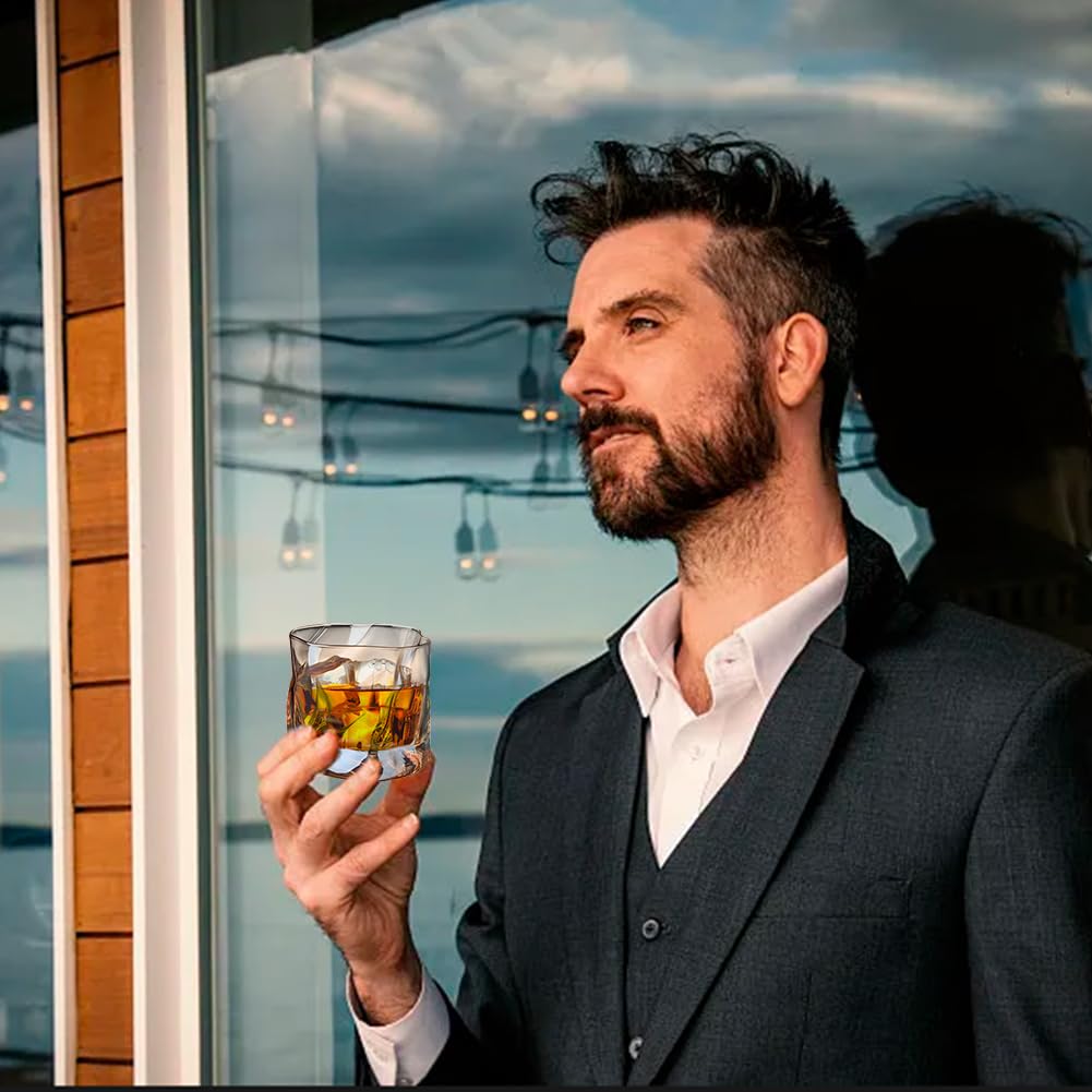 Set di 6 Bicchieri da Whisky da 200 ml, Cristallo Irregolare, per Casa, Ristoranti, Feste, Idea Regalo di Compleanno