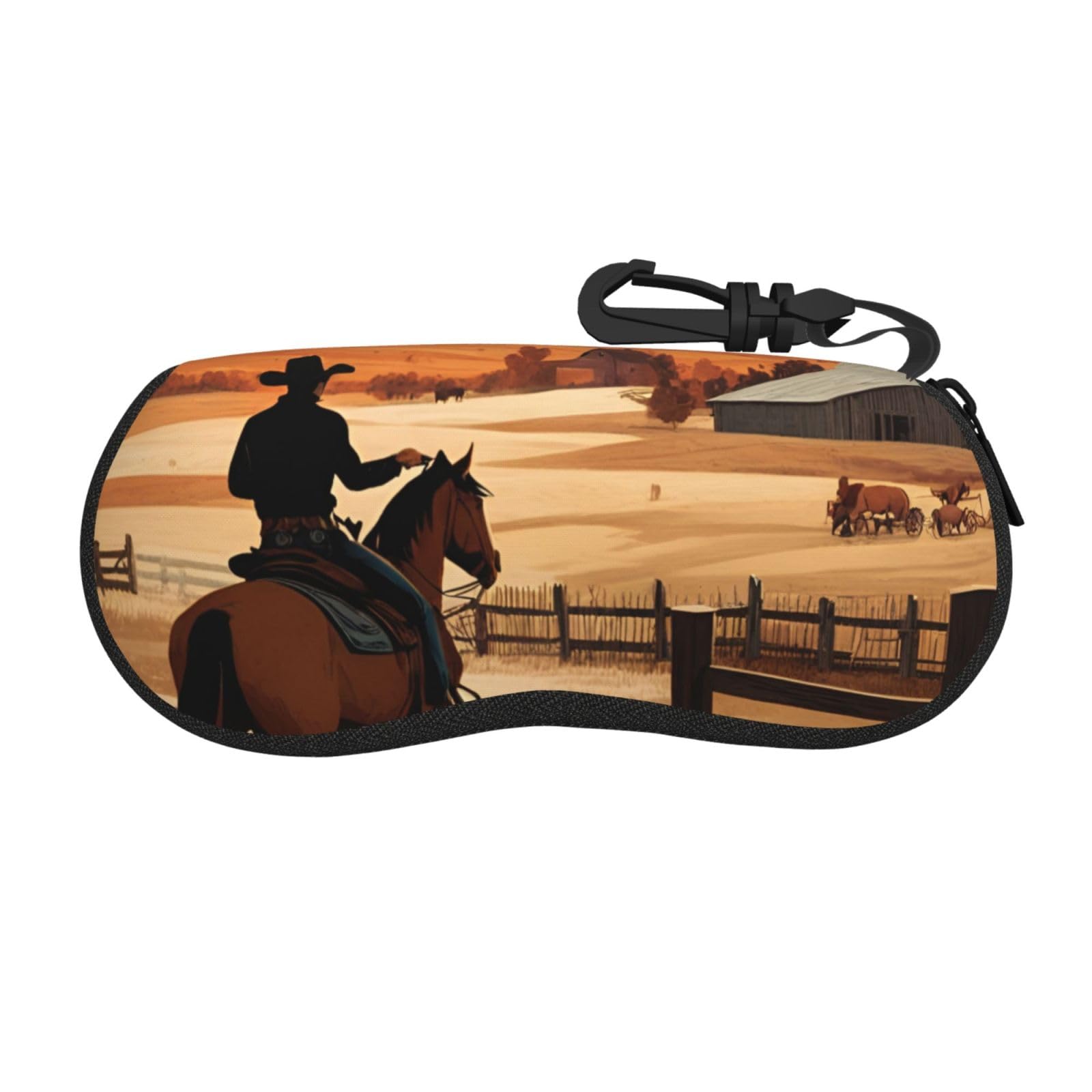 X psblty Retro Cowboy Western Country Farm Soft Glasses Case Neoprene Sunglasses Case - Lightweight Travel Organizer, Zipper Closure Scratch-Resistant