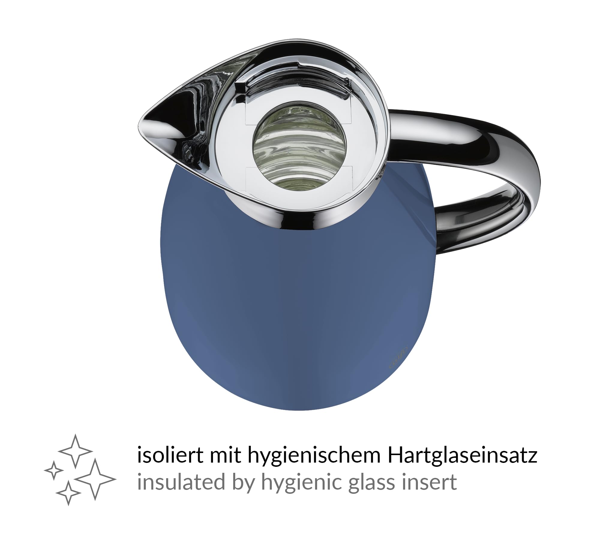 alfi SIGNO - Caraffa termica in acciaio INOX con inserto igienico in vetro temperato, chiusura a vite con comodo pulsante, impugnatura ergonomica, con una sola mano, ideale come caffettiera da caffè,