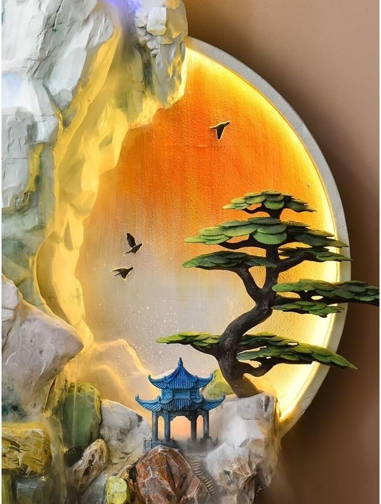 Standing Waterfall Rockery, Flowing Water Landscape Circular Ornaments Feng Shui Wheels, Wealth Attracting Fountains Light Luxury Living Rooms Floor Decorations Floor Fountain