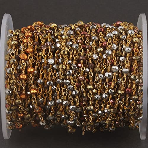 Chaîne de perles en pyrite de 3mm dorée à l'or 24k pour créer vos bijoux d'été