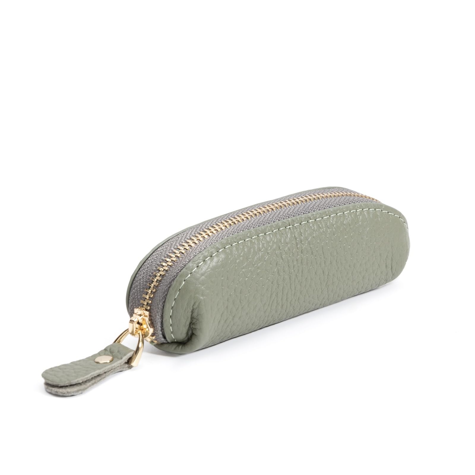 LARENNT Full Grain Leather Coin Pouch - Travel Small Coin Purse with Zipper - Mini Key Pouch Change Purse for Women and Men (Sage Green)