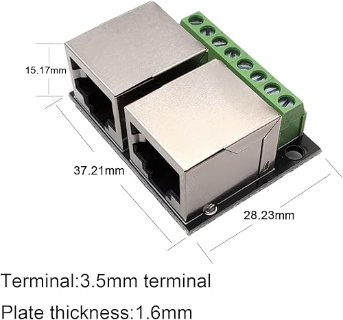 Vista 9 de 2 unids RJ45 8Pin Ethernet Dual Hembra Terminal Breakout Board,0.100 in Pitch Tornillo Conector Junta Blindada Adaptador Terminal de Red