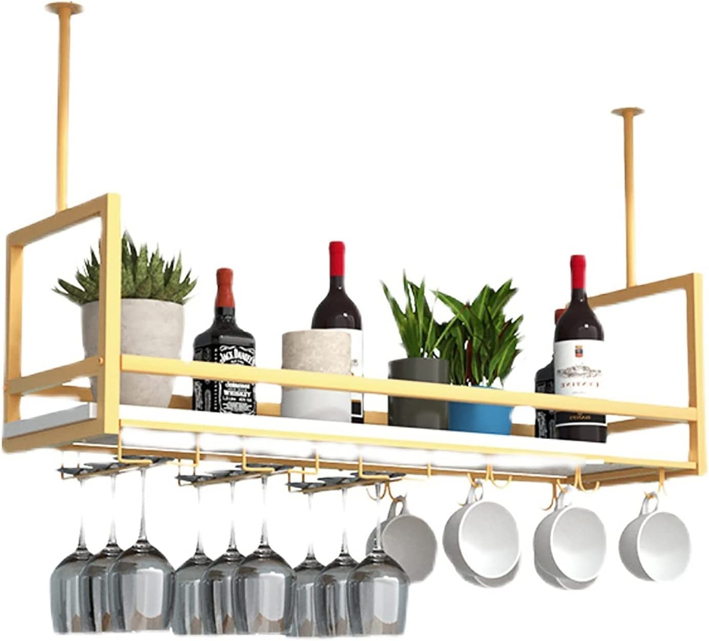 Support de verre à vin de plafond suspendu, étagère bouteille fer 100cm bar