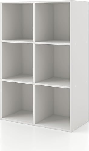 HOMES Inside + Out Apexa - Estantería organizadora de almacenamiento de 6 cubos, estantería apilable de madera para cubos para organización,