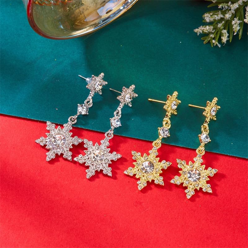 Christmas Snowflake Earrings for Women Fashion Sparkly Zirconia Snowflakes Earrings Dainty Snowflakes Pearl Christmas Stud Earrings Winter Party Jewelry for Women - Image 4