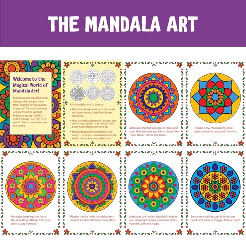 Image of SparkLPlay DIY Mandala Art Kit for Kids. Coloring Set with - 6 Magnetic Cutouts,12 Color Pens & Booklet. Creative Art & Craft. Mess Free. Gifts for Kids.