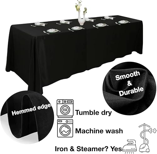 Miniatura 2 de Manteles de mesa negros extra grandes. Mesas rectangulares de 6 a 8 pies con capacidad para 6 a 8 personas, ideales para eventos como banquetes,