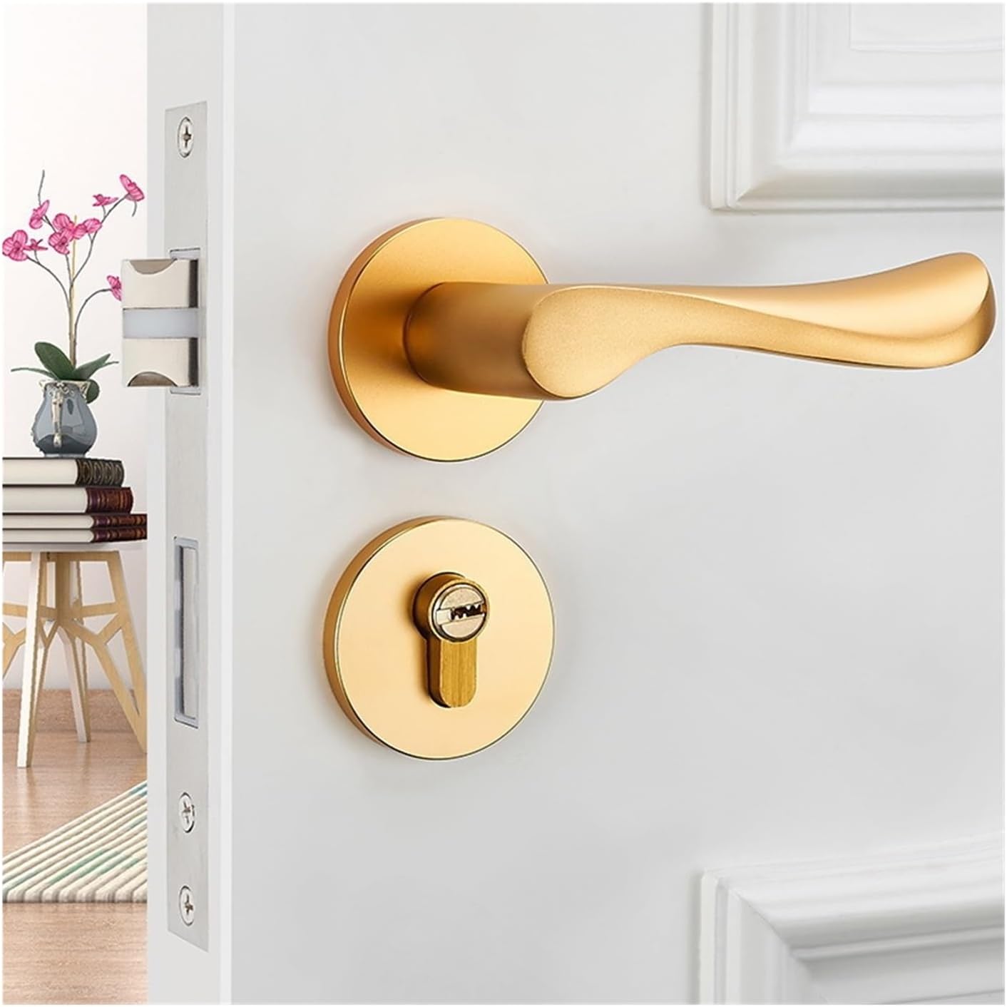 European Style Golden Solid Bedroom Door Lock Wooden Door Door Lock Indoor American Style Household Handle Lock Handle Lock(FH7-13)