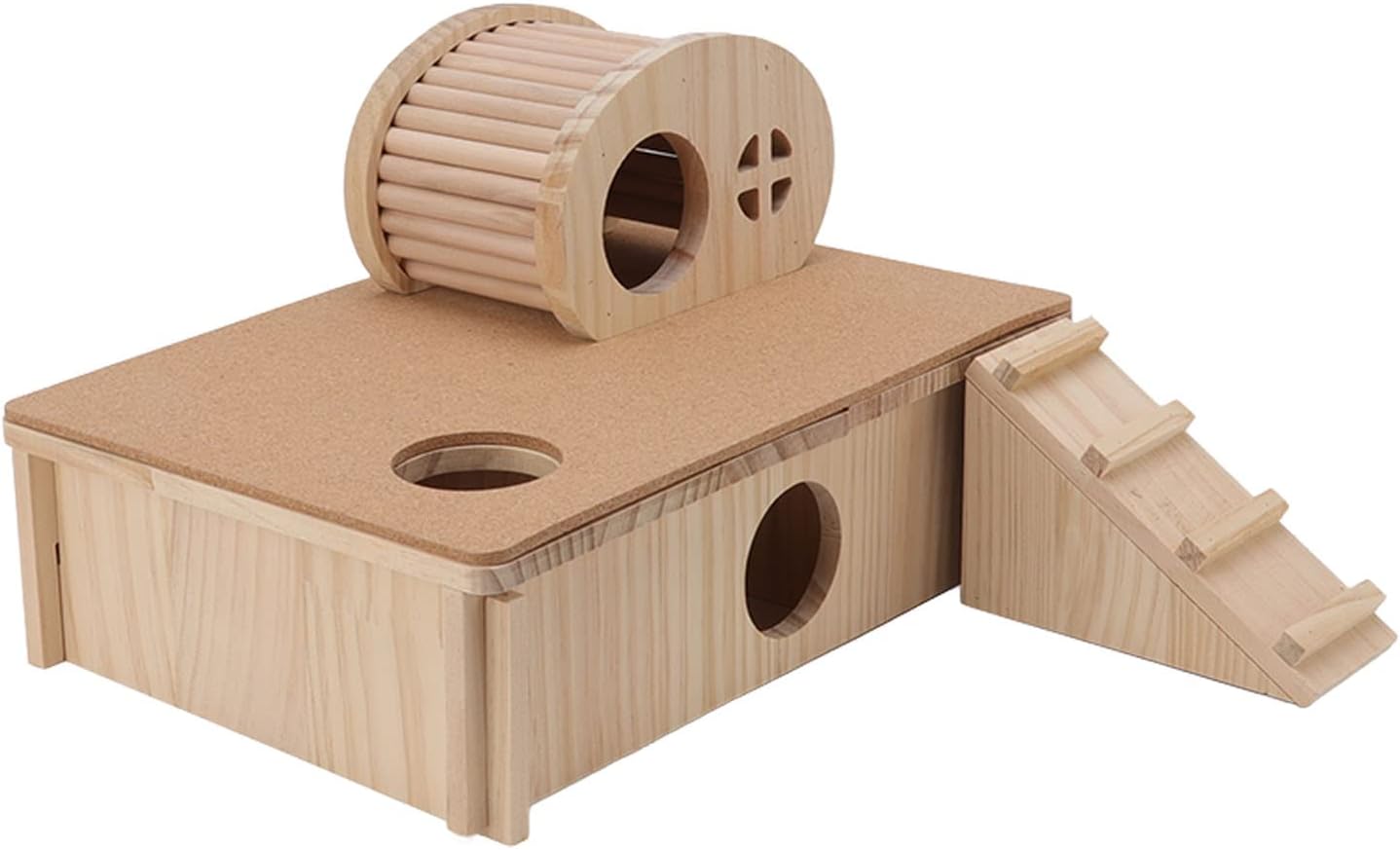 Wooden Hamster Ladder House Wear Hamster Platform with Hideout for Small Pets Chinchilla Rabbit Natural Wood Material Easy to Assemble Durable Pet Habitat