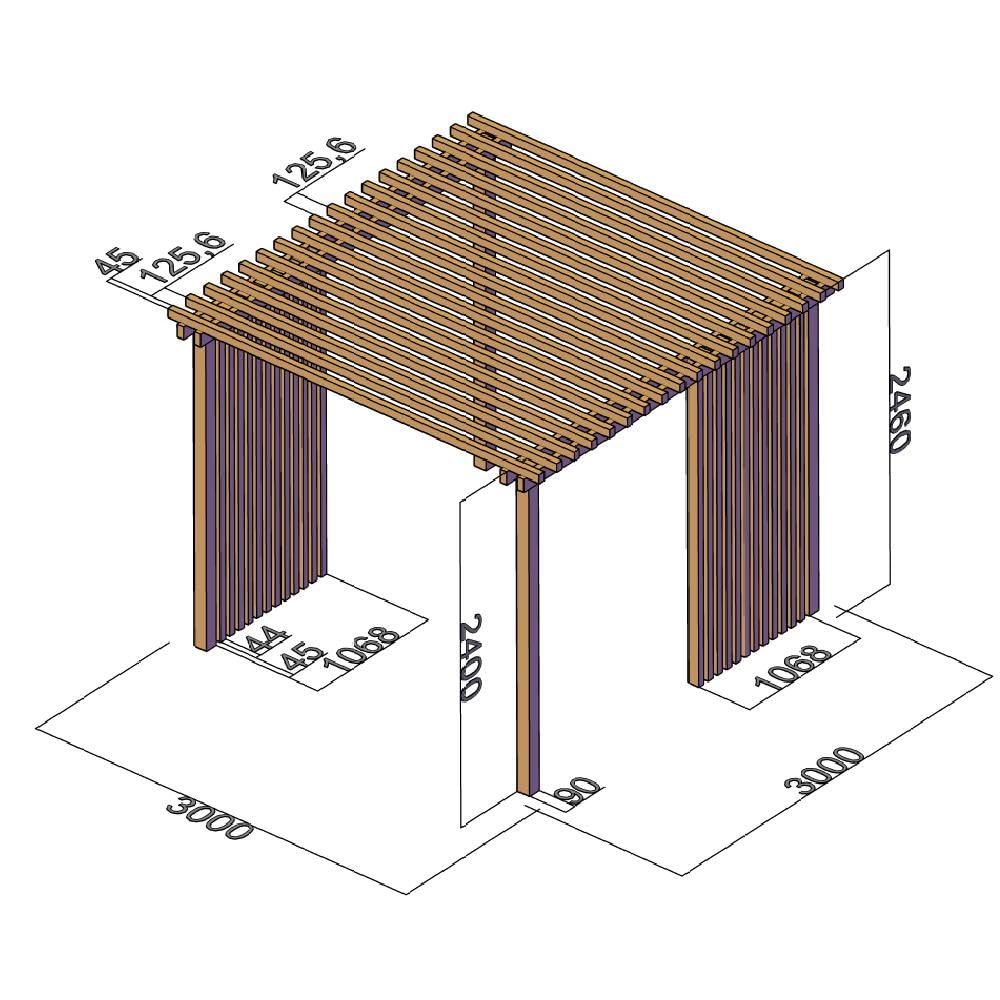 Sunwood Pergola Wyspa Deluxe z drewna sosnowego Bilama z wbudowaną frędzlą, wolnostojąca rama do ogrodu i tarasu (300 x 300 cm)