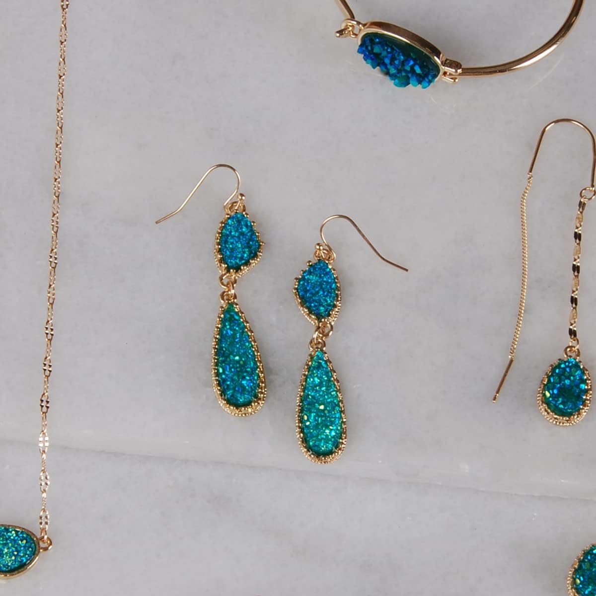 Simulated Druzy Dangle Earrings for Women - Gold, Silver, or Rose Gold Tone Boho Earrings for Women - Image 7