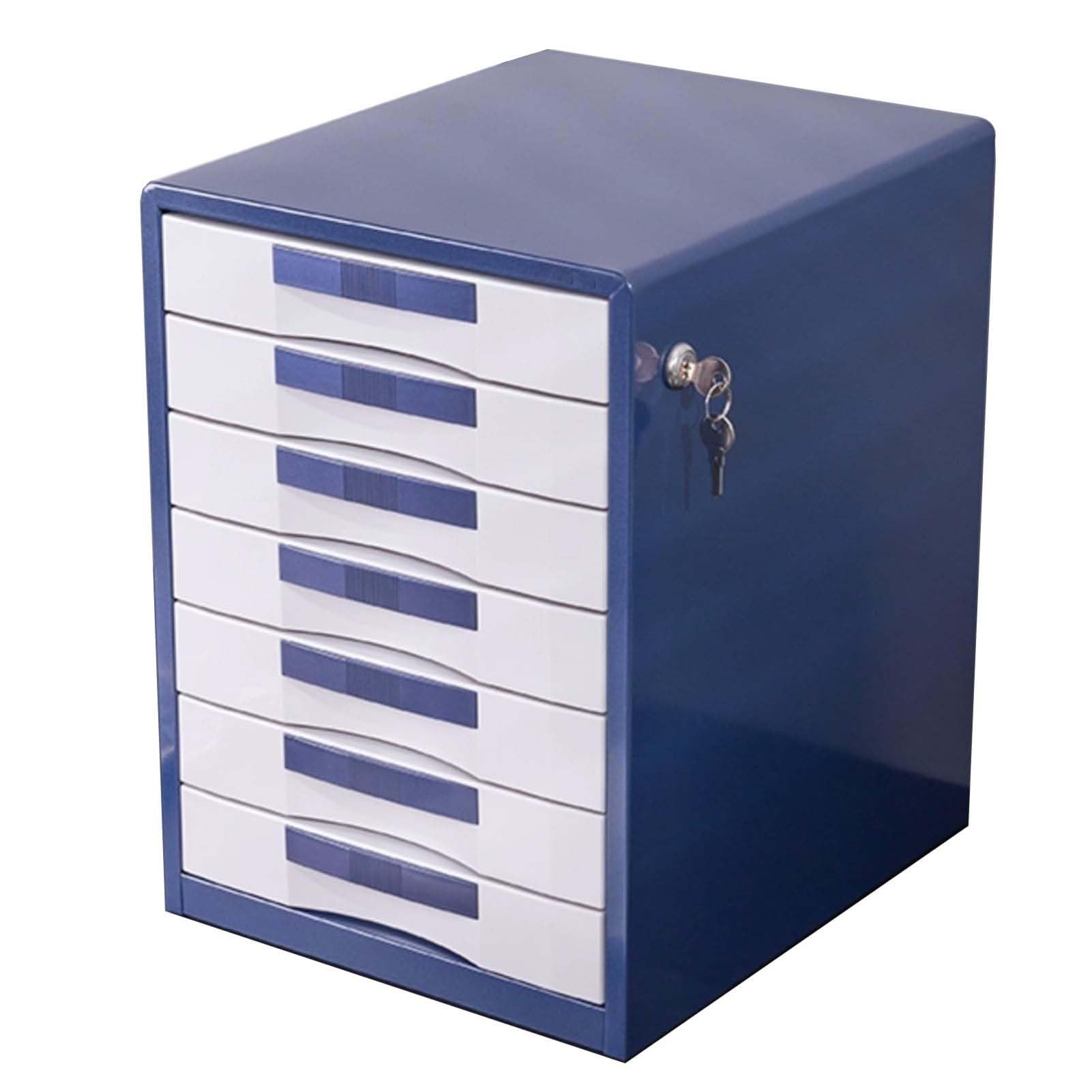 GUODDM 7-Tier Lockable Desktop Metal File Cabinet – Storage Organizer For Letter/A4 Documents, Folders & Papers, Home Office, Workplace Secure Filing & Archiving(Blue)