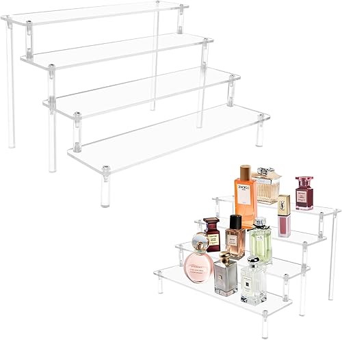 HUOIQIUE Estante de exhibición de acrílico para especias, organizador de perfumes transparente de 4 niveles y escaparate de juguetes, estante de