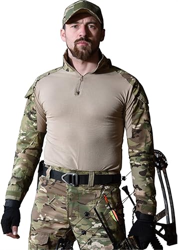 Miniatura 2 de Camisa táctica militar para hombre, camuflaje militar, militar, manga larga, con coderas, cremallera de 14