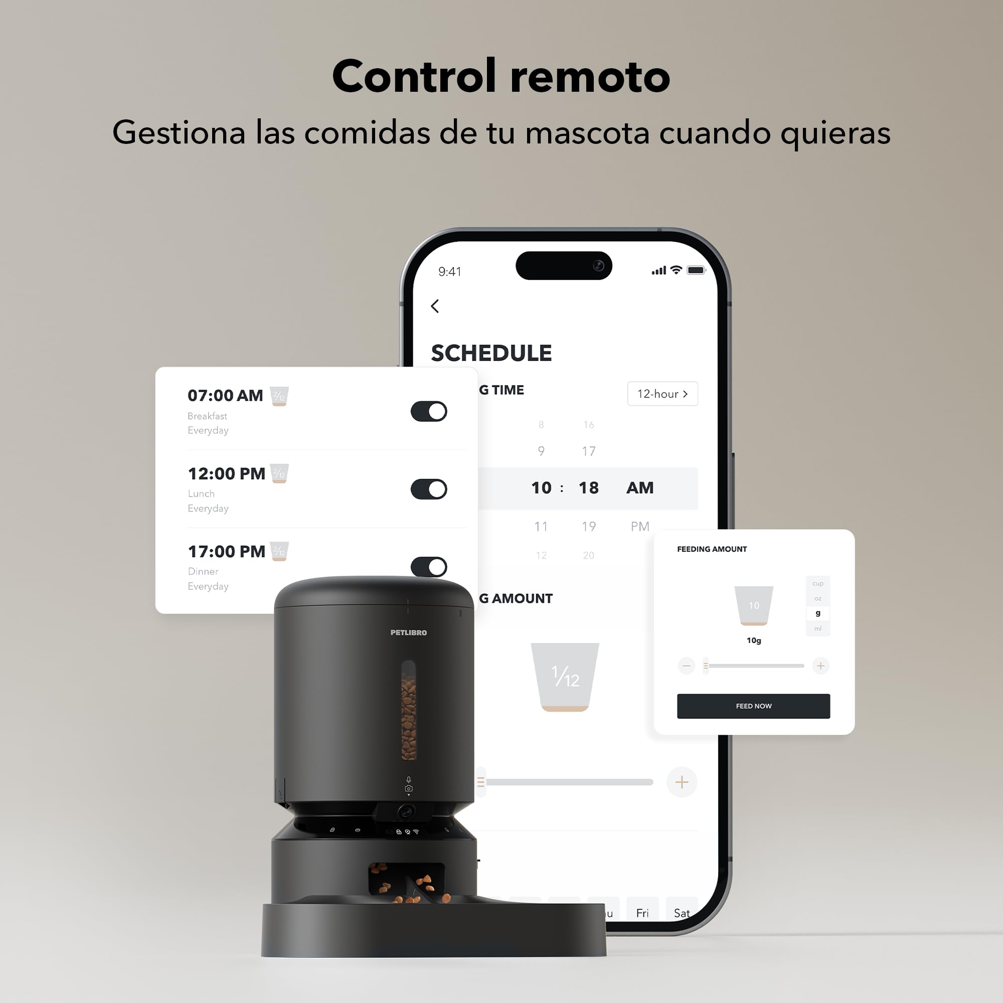 PETLIBRO 5G y 2.4G WiFi Comedero Gato Automatico con Cámara, 5L Doble Cuencos 1080P HD Dispensador Comida Gatos/Perros, App Control, Baterías y Cableado Eléctrico, Cuenco de Acero Inoxidable, Negro