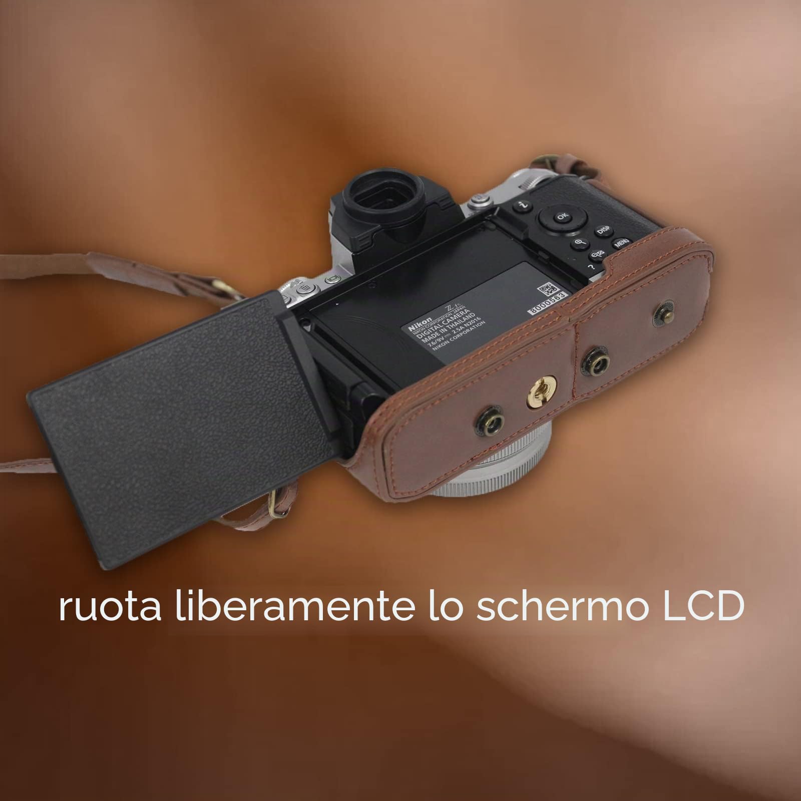 Rieibi Z fc Zfc Custodia per fotocamera, custodia in pelle PU con cinghia per Nikon Z fc Zfc 28 mm f/2.8 SE, obiettivo 16-50 mm f/3.5-6.3, Caffè, Caffè