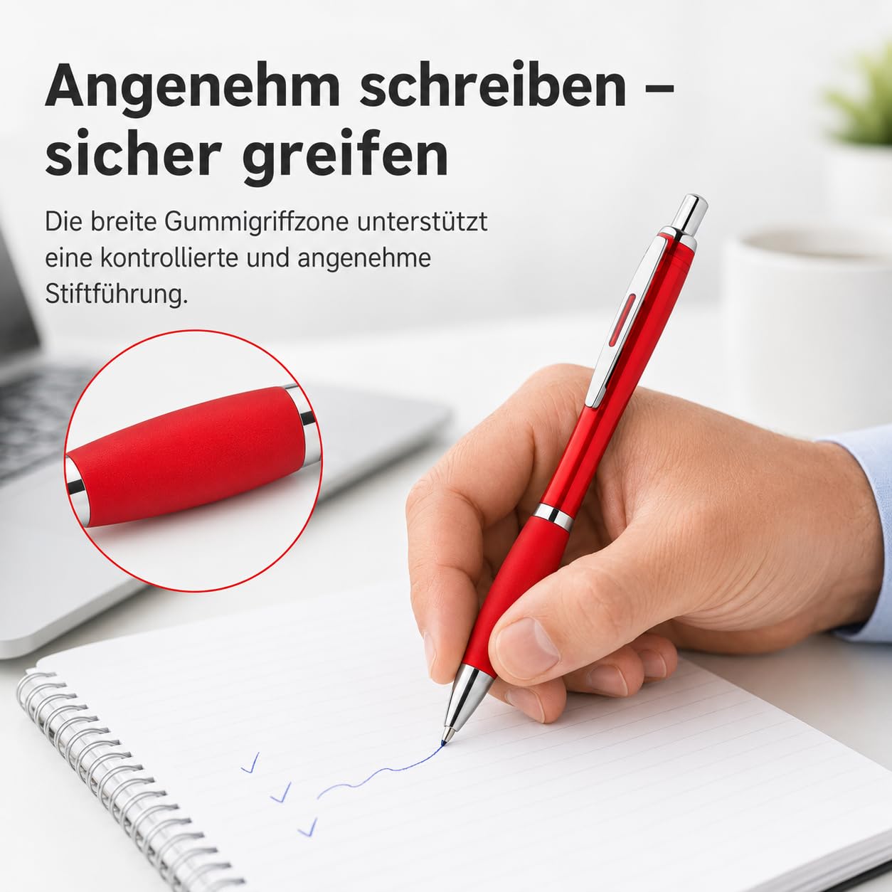 WPRO Kugelschreiber 500 Stück rot, blau schreibend ergonomischer Gummigriff | Nachhaltig länger nutzbar: Wechselbare Patrone und komfortable Haltefläche erleichtern tägliche Schreibaufgaben.
