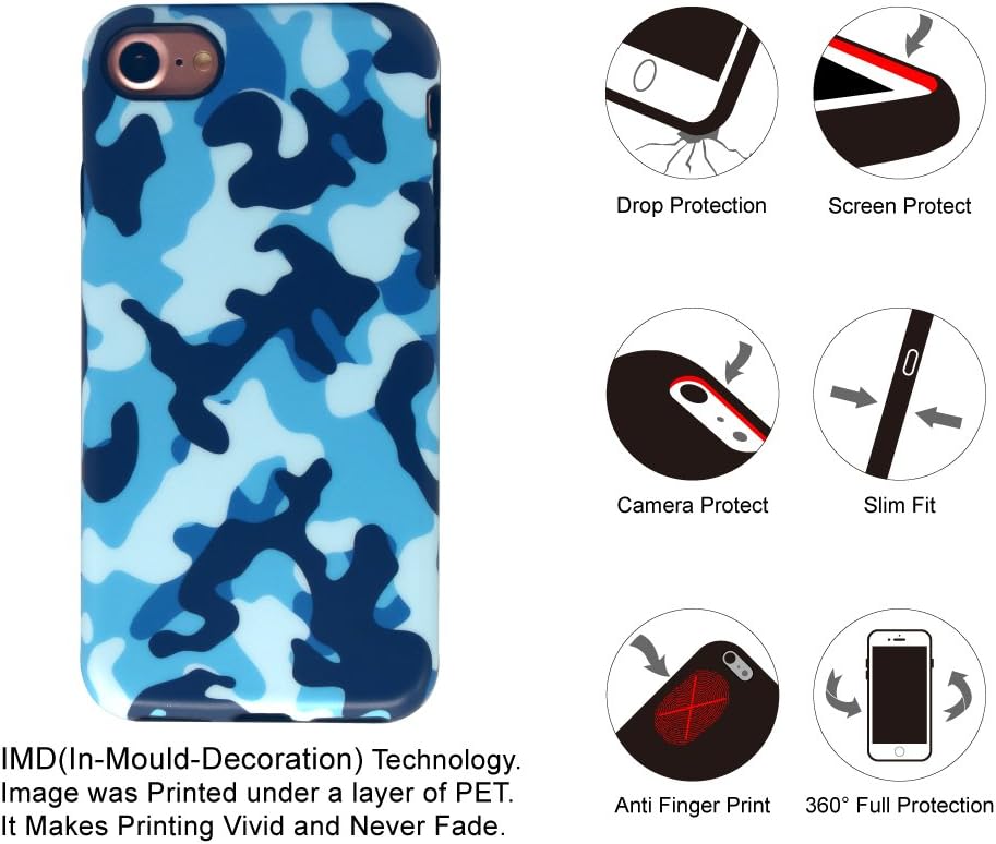 GOLINK iPhone 7 Case/iPhone 8 Case, Camouflage Camo IMD Printing Slim-Fit Anti-Scratch Shock Proof Anti-Finger Print Flexible TPU Gel Case for iPhone 7/iPhone 8 - Blue