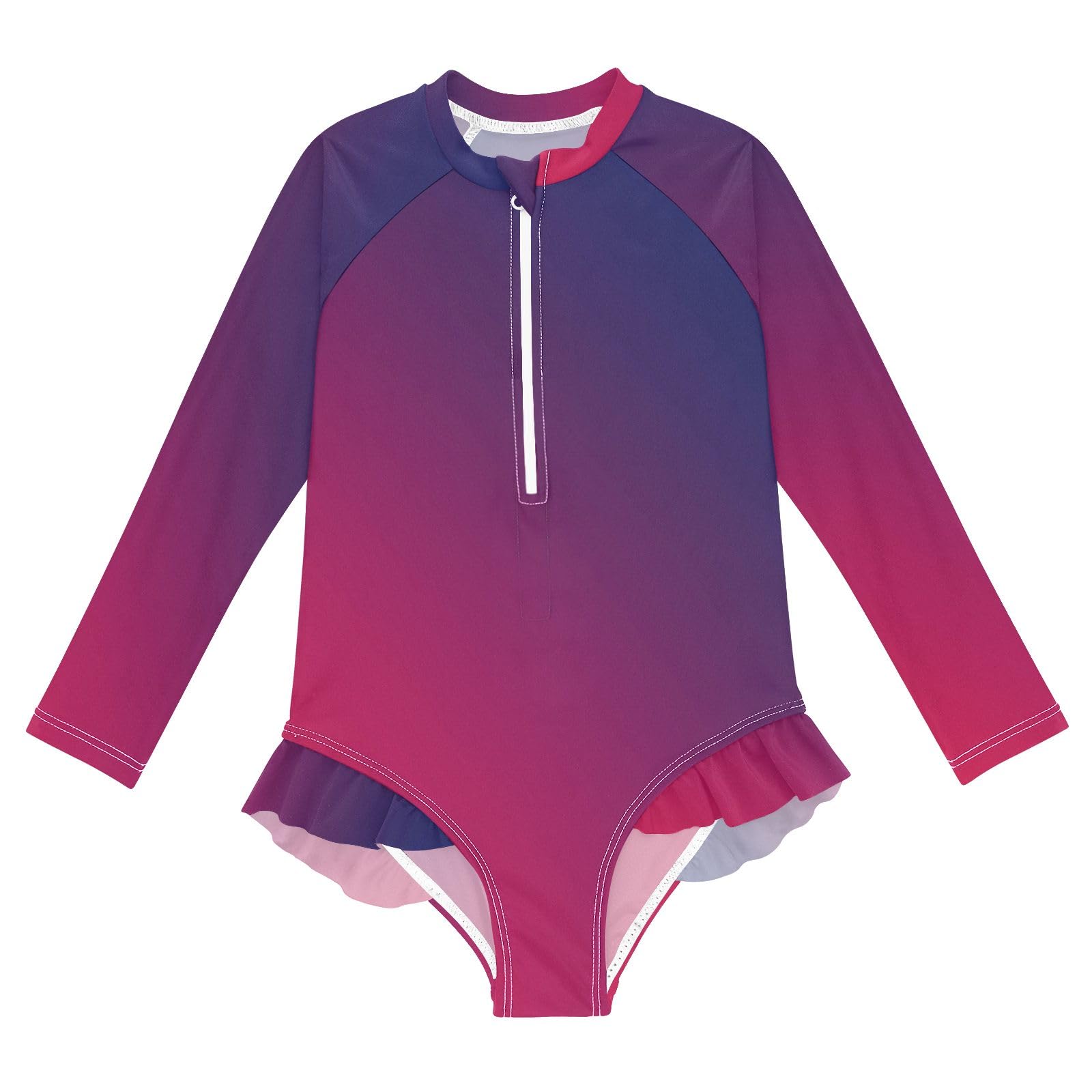 ALAZA Swimsuit for Girls Long Sleeve Rashguard Bathing Suit Red Blue Gradient Quick Dry 4T