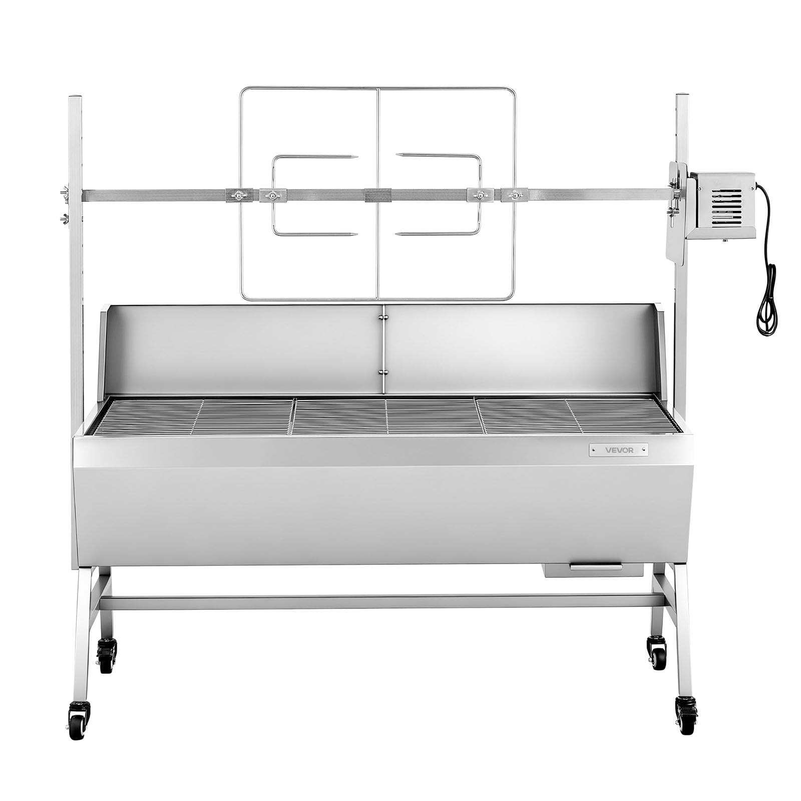 VEVOR Griglia per Maialino Griglia a Carbone, Lunghezza 1218 mm 38 W con Carico di 60 kg e Ruote e Regolazione dell'Altezza a 4 e Vie Copertura Protettiva, in Acciaio Inossidabile per Campeggio