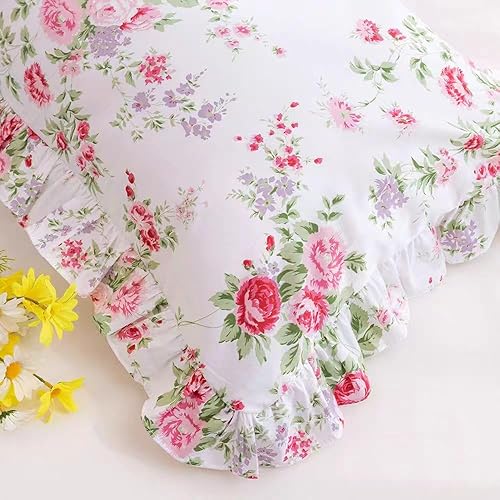 Vista 57 de Fundas de almohada cuadradas blancas con volantes, fundas de almohada europeas, 100% algodón, 18 x 18 pulgadas, 2 unidades Blanco 3